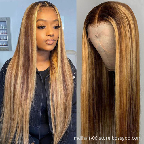 13X4 Lace Frontal Wigs Human Hair Highlight Brazilian Virgin Hair Straight Transparent Lace Wigs Cuticle Aligned Hair